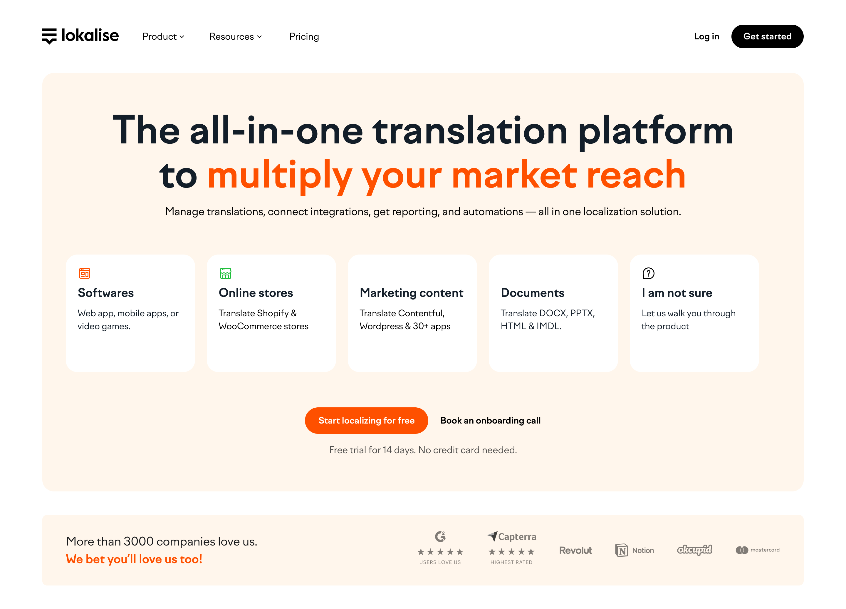 Before and after comparison of the Lokalise homepage redesign